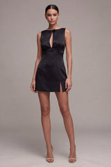 Black Bateau Neck Bowed Cut Out Bodycon Mini Dress