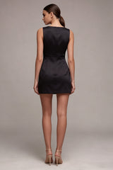 Black Bateau Neck Bowed Cut Out Bodycon Mini Dress