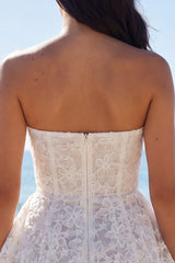 Floral Strapless Corset A Line Mini White Dress