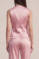 Pink Satin 2 Piece Sleeveless Single Breasted Women's Suits