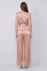 Dusty Rose 2 Piece Ruched Women's Suits with Sash