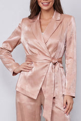 Peaked Lapel Dusty Rose 2 Piece Women's Suits with Sash