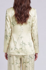 2 Piece Notched Lapel Light Green Satin Printed Women's Suits