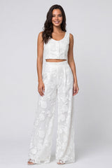 Floral Scoop Neck 2 Piece Ivory Women's Suits