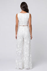 Floral Scoop Neck 2 Piece Ivory Women's Suits