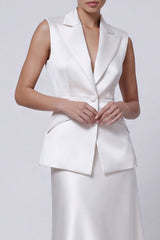 2 Piece Ivory Peaked Lapel Satin A Line Midi Work Dress