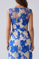 Appliqued Bodycon Blue Mini Work Dress