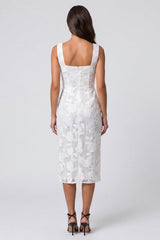 Floral Ivory Bodycon Midi Work Dress with Slit