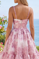 Pink 3D Flower Corset Cut Out A Line Homecoming Dress