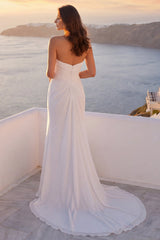 Strapless Ruched Mermaid Ivory Wedding Dress with Slit