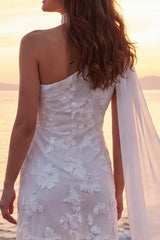 One Shoulder Floral Ivory Mini Bridal Shower Dress with Streamer