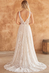 Ivory A Line Lace Corset V Neck Wedding Dress