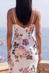 Floral Mermaid Ivory Ruffled Spaghetti Straps Wedding Guest Dress