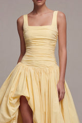 Daffodil A Line Ruched Pleated Maxi Formal Dress with Slit