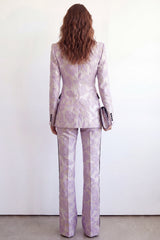 Peaked Lapel Purple Floral Brocade 2 Piece Women's Suits