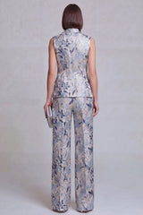 Grey Blue Flower Peak Lapel 2-Piece Women Suits