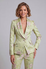 Sage Green Jacquard Shawl Lapel 2-Piece Women's Suits