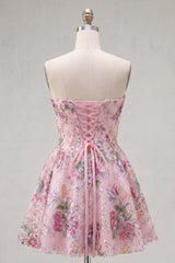 Sweetheart Pink A-Line Sequin Floral Homecoming Dress