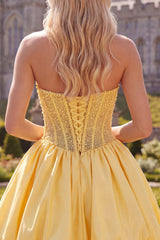 Strapless Corset Yellow Beaded A Line Homecoming Dress