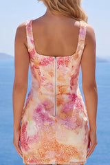Square Neck Bodycon Orange Sequin Homecoming Dress