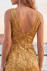 V-Neck Gold Cut Out Bodycon Homecoming Dress With Beading