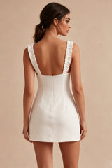 Square Neck Corset Bodycon Little White Dress With Ruch