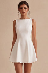 A Line Simple Corset Satin Round Neck Little White Dress