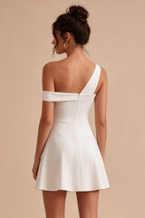 One Shoulder A Line Simple Satin Little White Dress
