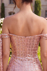 Sparkly Off The Shoulder Corset Bodycon Champagne Homecoming Dress