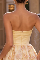 Strapless A Line Light Yellow Homecoming Dress