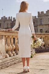 Ivory V-Neck Ruched Engagement Dress With Slit
