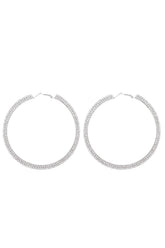 Silver Glitter Rhinestones Round Earrings