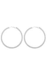 Silver Glitter Rhinestones Round Earrings