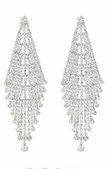 Shiny Silver Long Rhinestones Earrings