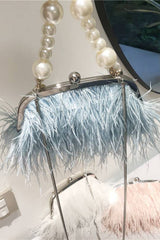 Blue Tassel Pearl Evening Party Clutch Bag
