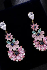 Pink Rhinestone Teardrop Dangle Earrings