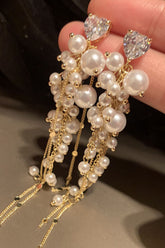 Golden Pearl Long Drop Earrings