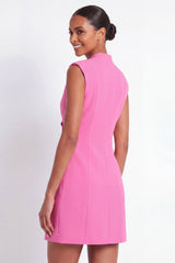 Pink V Neck Bodycon Slim Fit Mini Work Dress