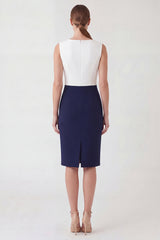 Colorblock Navy Bodycon Midi Work Dress with Slit