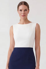 Colorblock Navy Bodycon Midi Work Dress with Slit