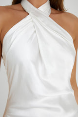 Laura Halter Satin Gown - White