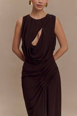 Oria Chiffon Maxi Dress - Cacao Brown