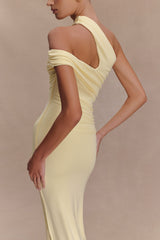 Anastasia One Shoulder Modal Midi Dress - Pale Lemon