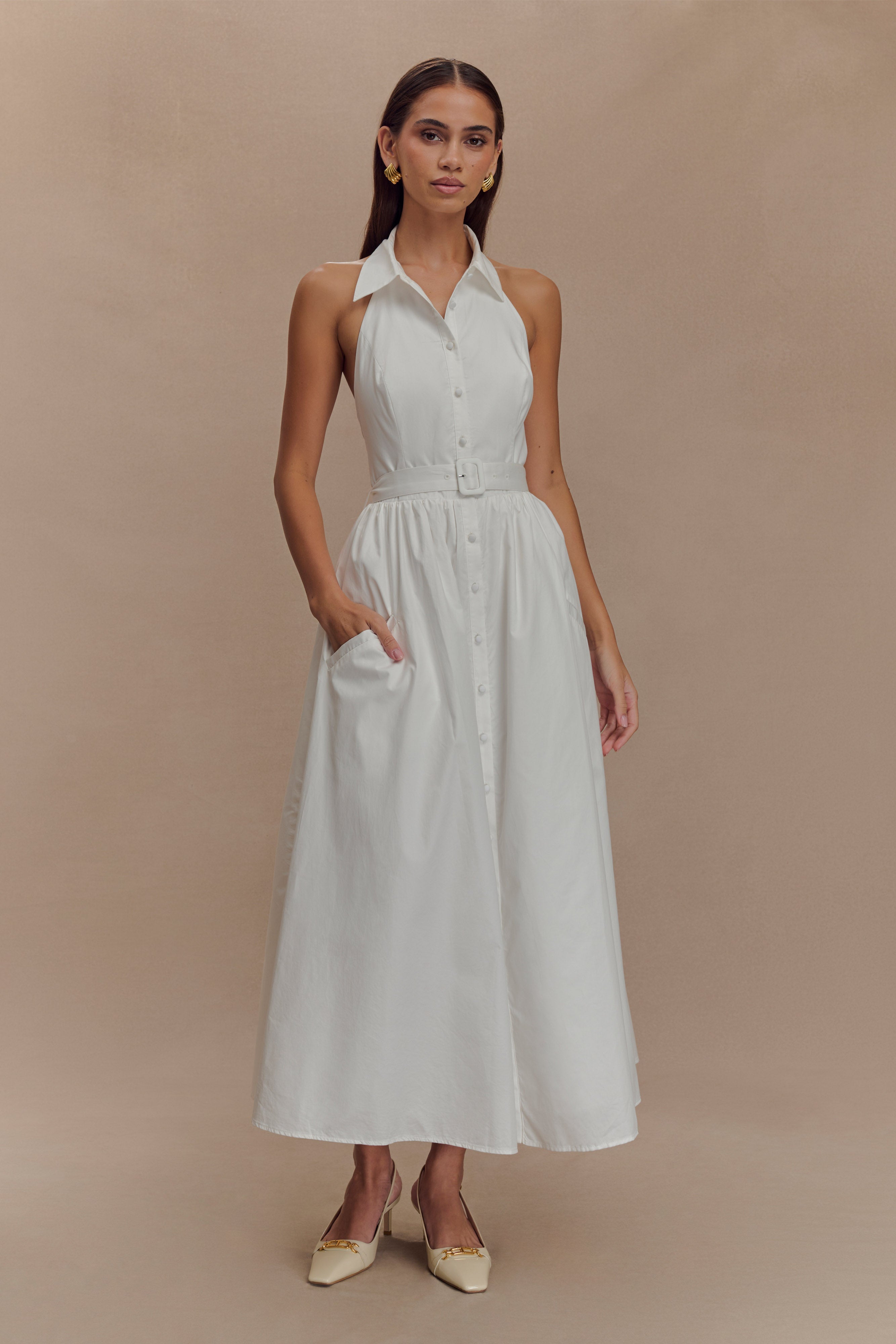 Cindy Collared Midi Dress - White