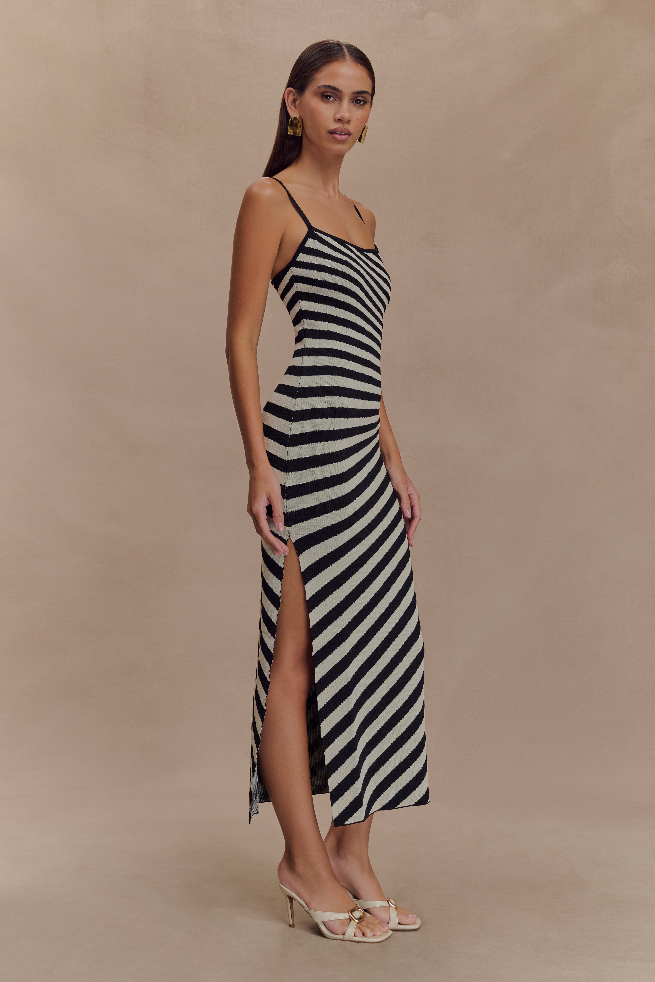 Raven Striped Knit Midi Dress - Black/White