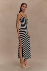 Raven Striped Knit Midi Dress - Black/White