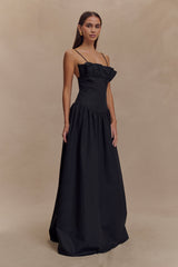 Janis Cotton Frill Maxi Dress - Black