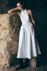 Cindy Collared Midi Dress - White