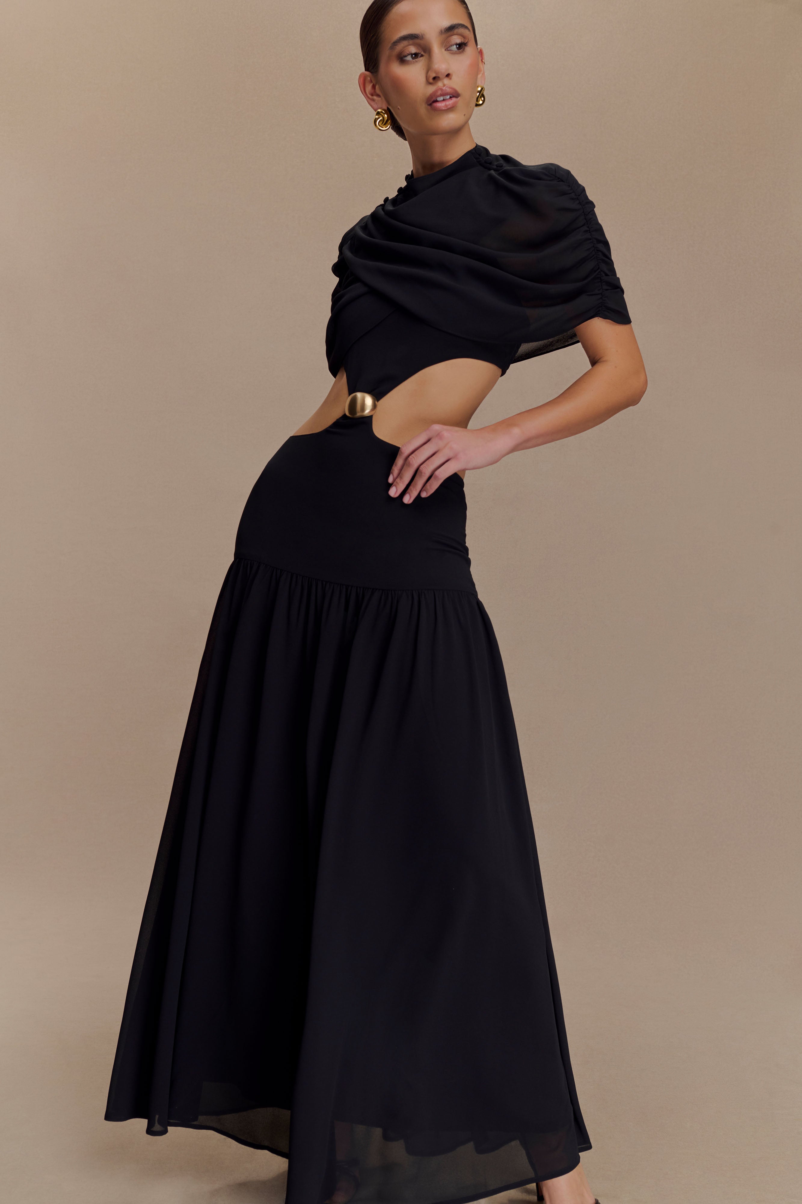 Georgina Chiffon Midi Dress - Black
