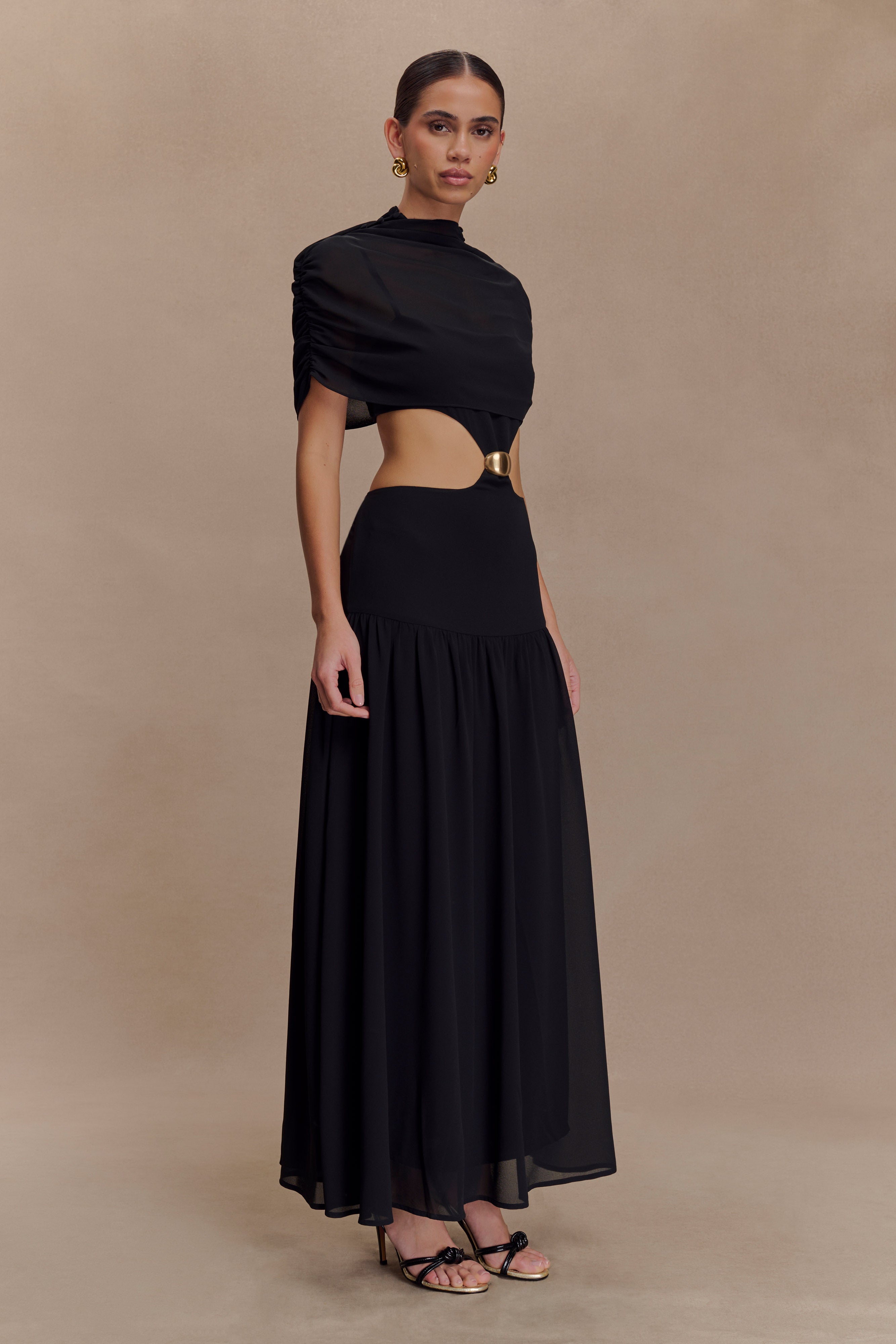 Georgina Chiffon Midi Dress - Black